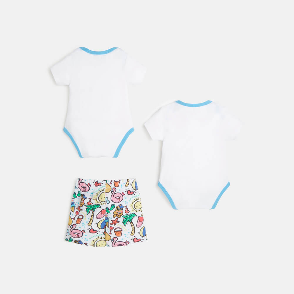 Guess Baby Girls Black, White & Blue 2 Piece Babysuit And Shorts Combo Set