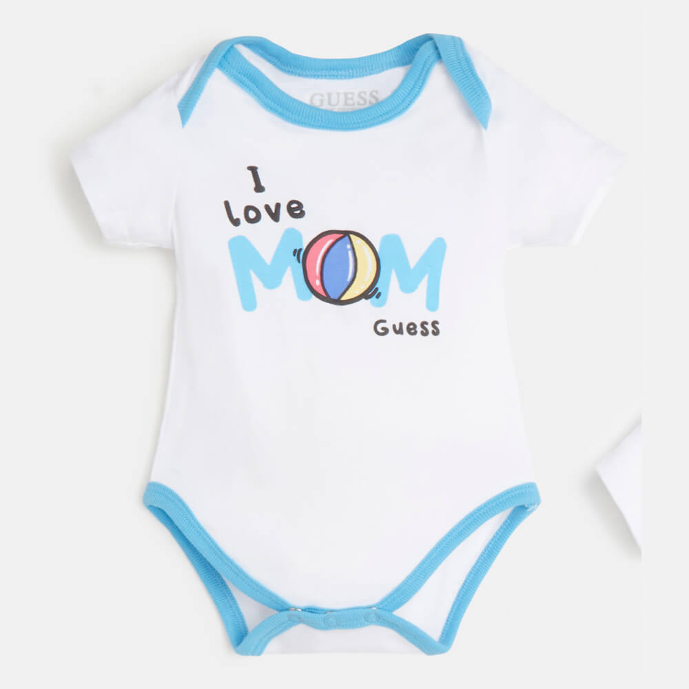 Guess Baby Girls Black, White & Blue 2 Piece Babysuit And Shorts Combo Set