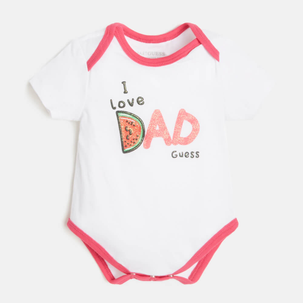Guess Baby Girls White & Pink 2 Piece Babysuit And Shorts Combo Set