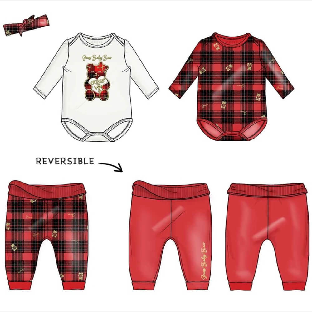 Guess Baby Girls Red & White 2x Babysuits With Pants Combo Set