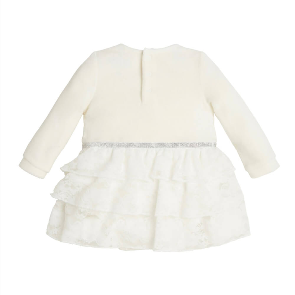 Guess Baby Girls White Chenille Dress Bodysuit With Lace