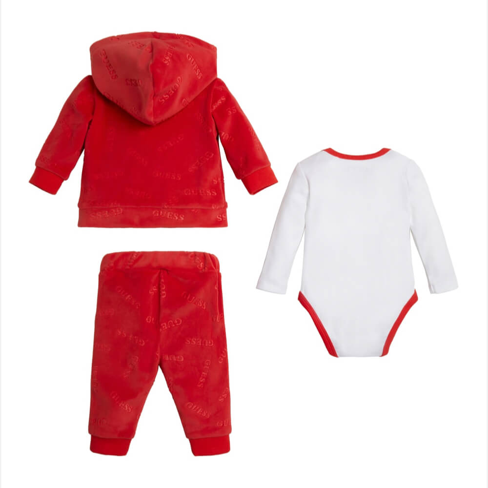 Guess Baby Girls Red & White Hoodie Joggers & Babysuit Combo Set