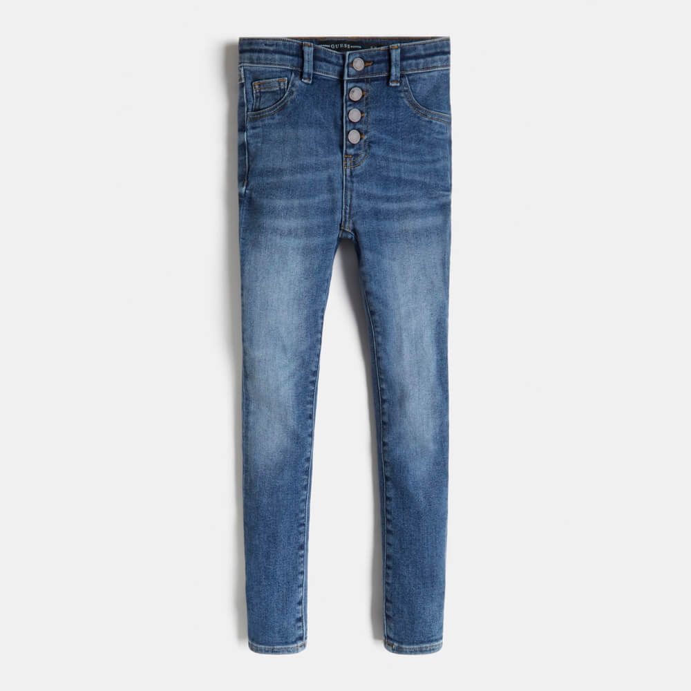 Guess Girls Blue Denim Skinny Jeans With Exposed Buttons