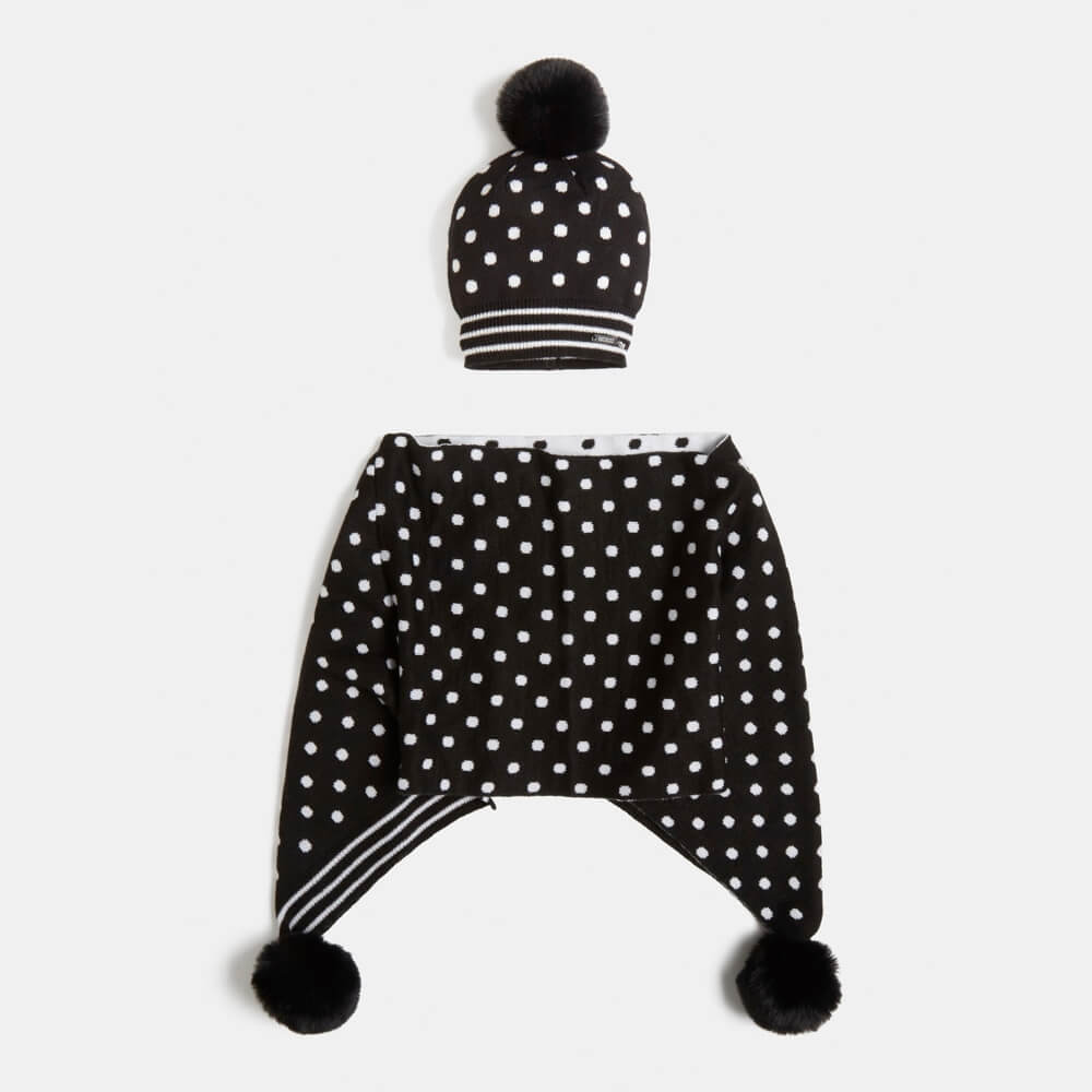 Guess Girls Black & White Hat & Poncho Set