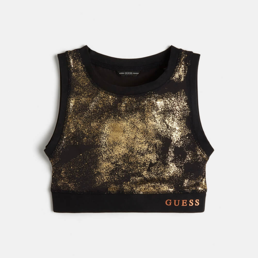 Guess Girls Black & Gold Microfiber Active Tank Top