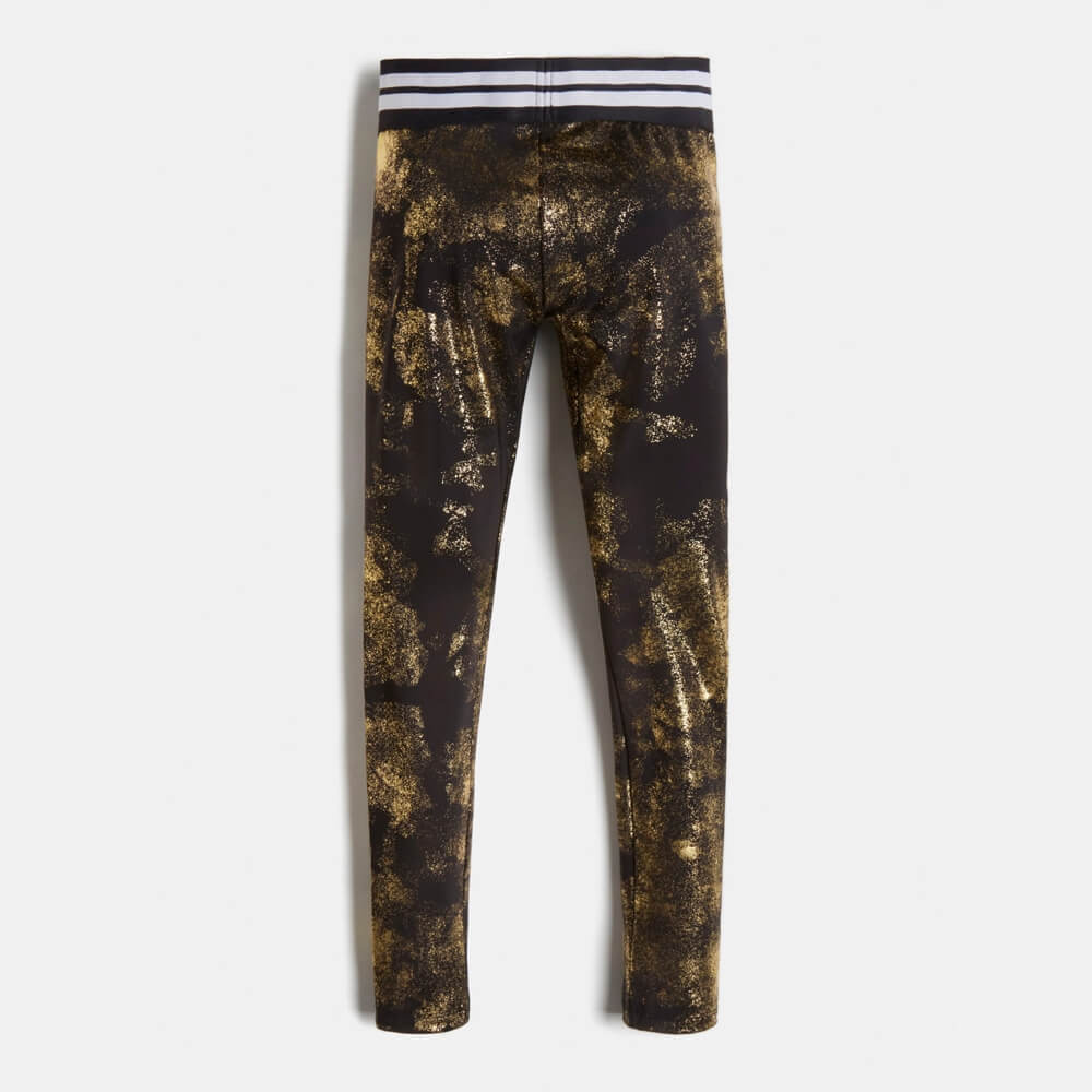 Guess Girls Black & Gold Microfiber Leggings