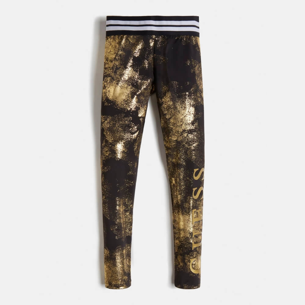 Guess Girls Black & Gold Microfiber Leggings
