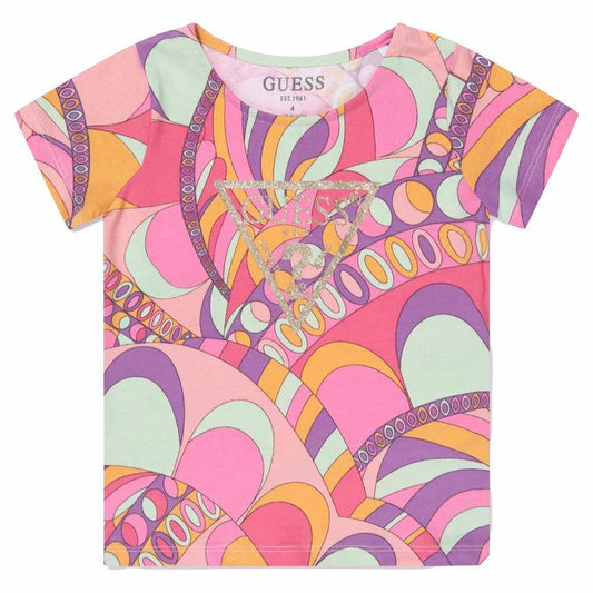 Guess Girls Orange & Multi-colour Abstract Patterned T-Shirt