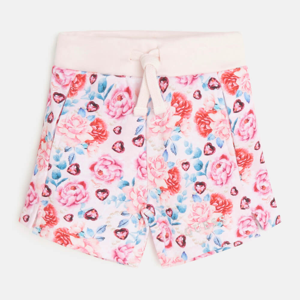 Guess Girls Flower Pink Print Active Shorts With Flower Pattern