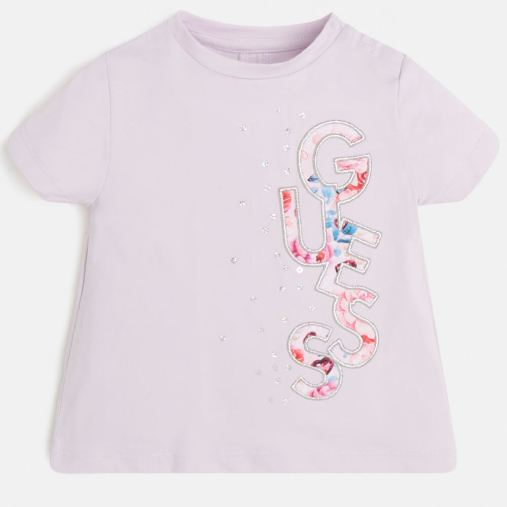 Guess Girls Purple Flower T-Shirt With Triangle Logo