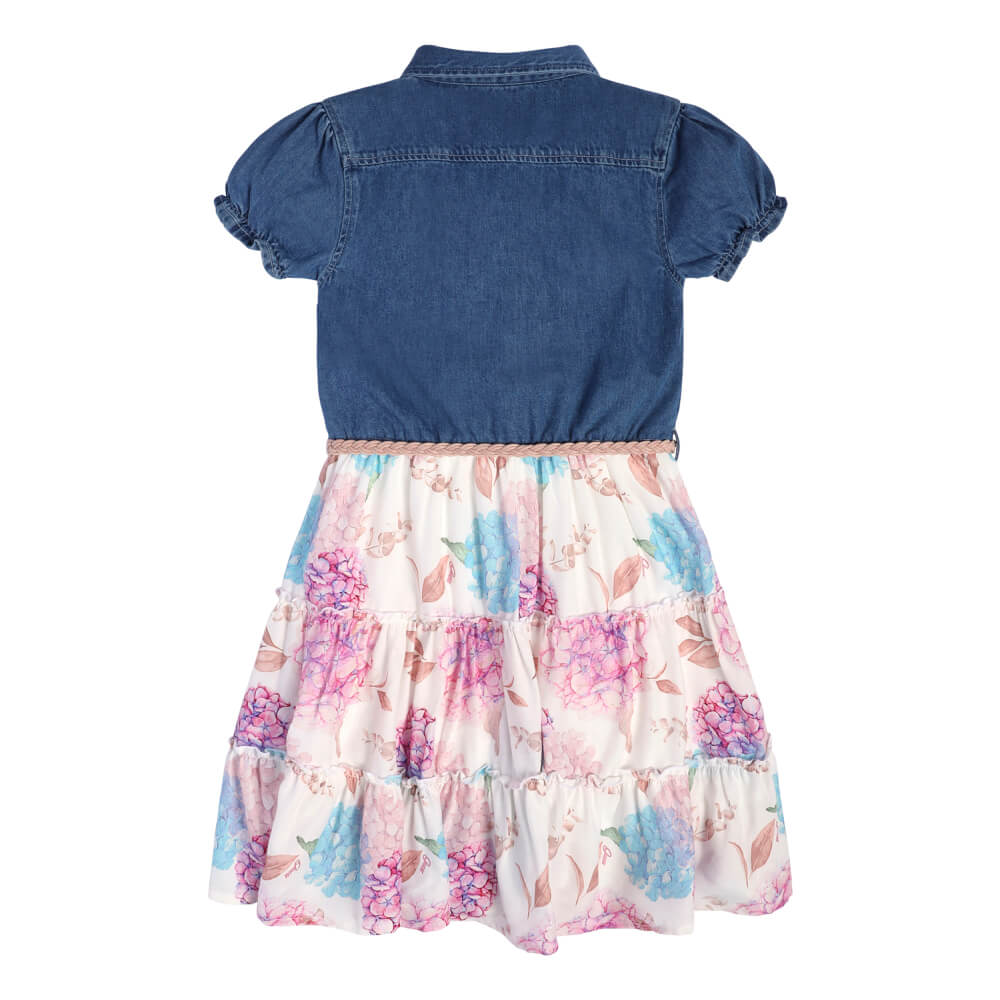 Guess Girls Blue & Pink Mixed Fabric Half Denim Dress