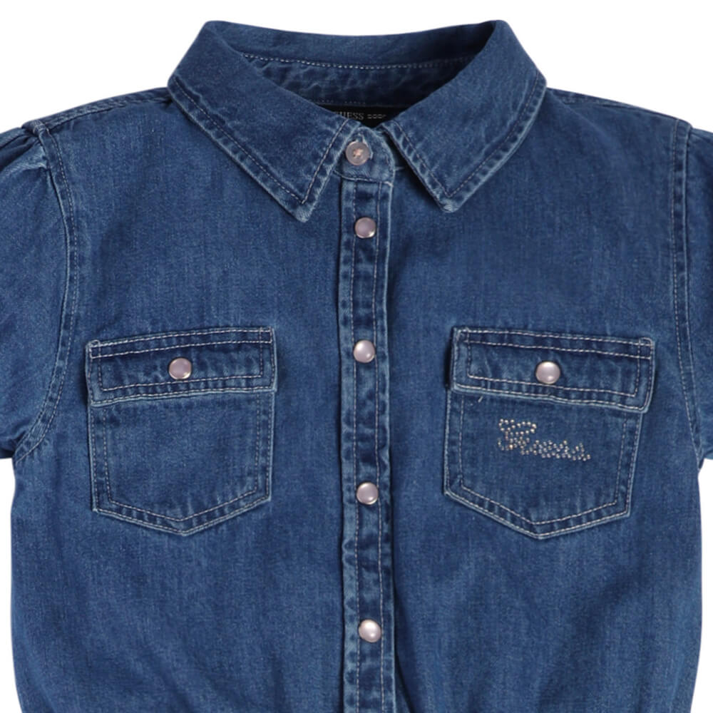 Guess Girls Blue & Pink Mixed Fabric Half Denim Dress