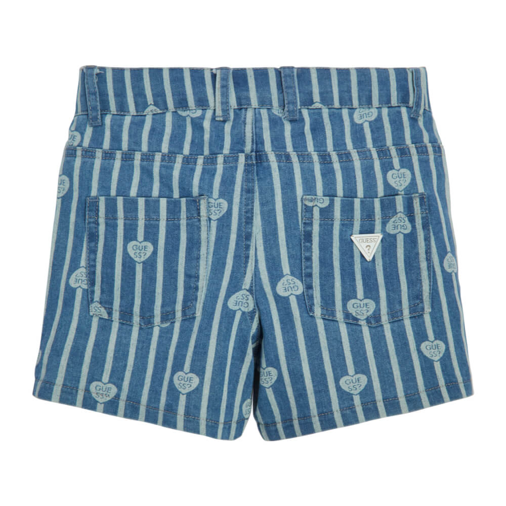 Guess Girls Blue Stretch Denim Shorts With Logo