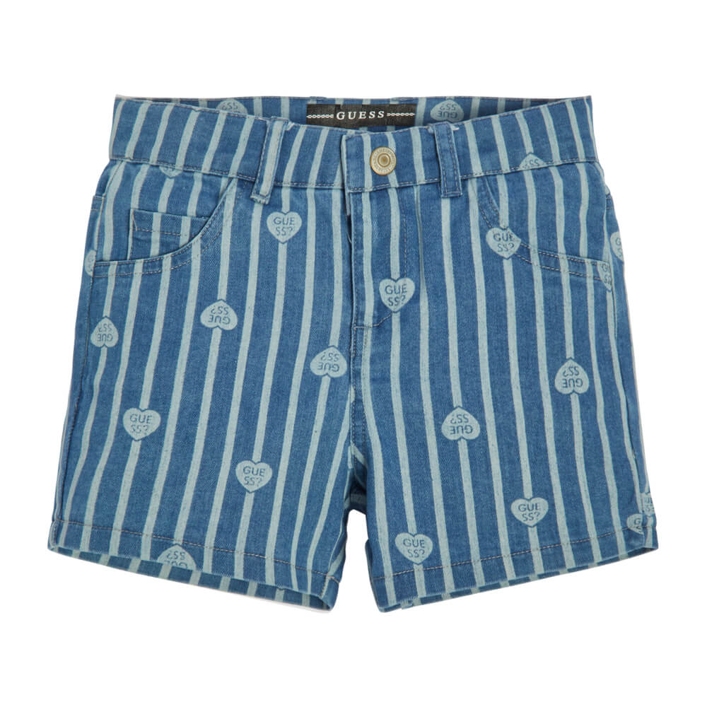Guess Girls Blue Stretch Denim Shorts With Logo