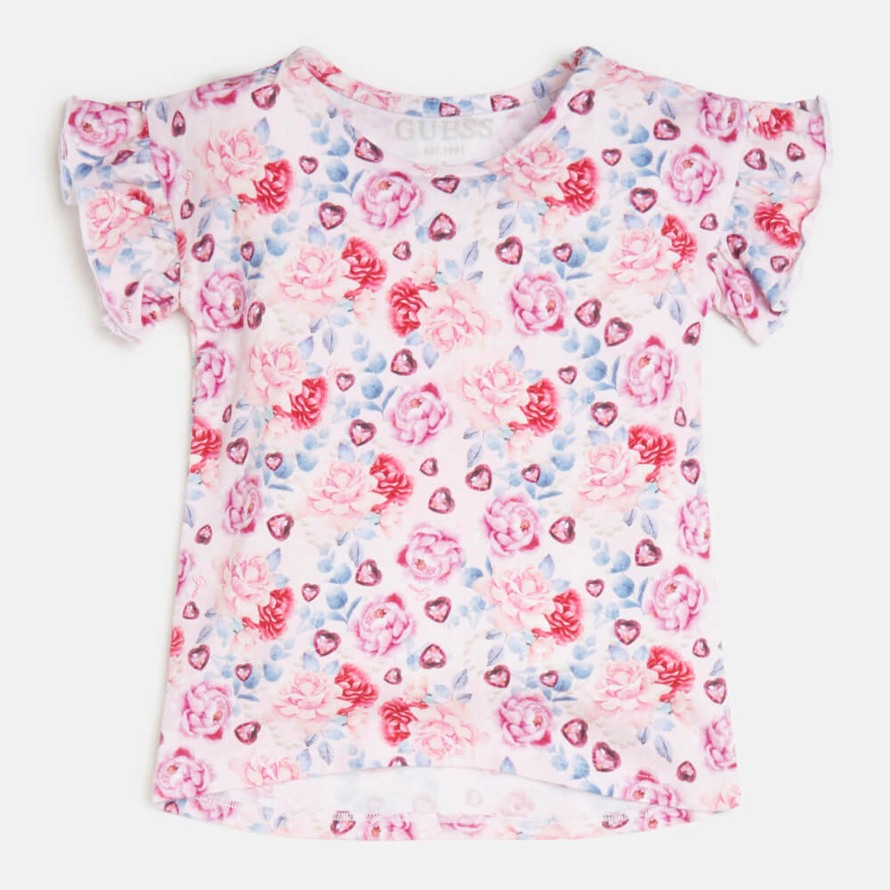 Guess Girls Flower Pink Print T-Shirt And Leggings Combo Set