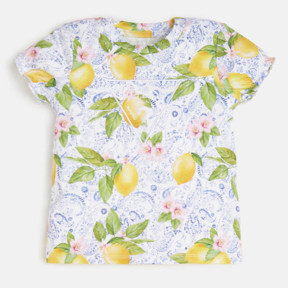 Guess Girls Lemon Print T-Shirt With Lemon Pattern And Shorts Combo Set