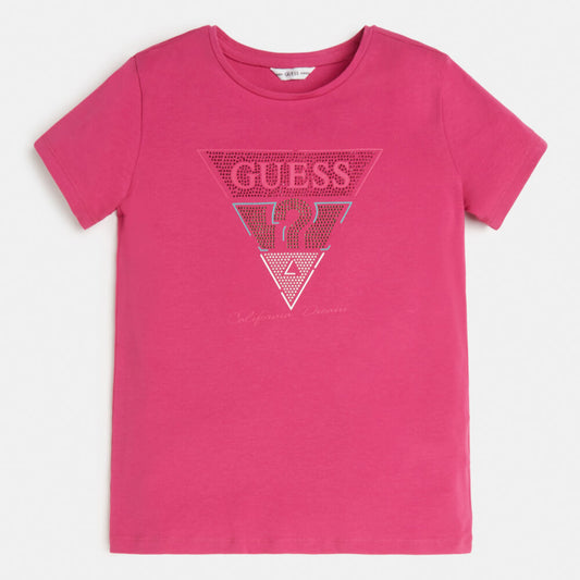 Guess Girls Pink Cute T-Shirt With Logo Triangle