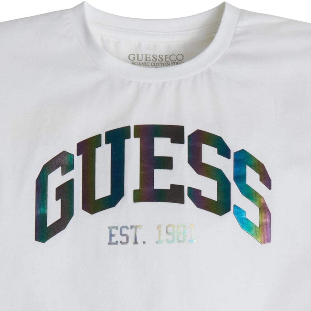 Guess Girls White Orgnaic Cotton T-Shirt With Logo