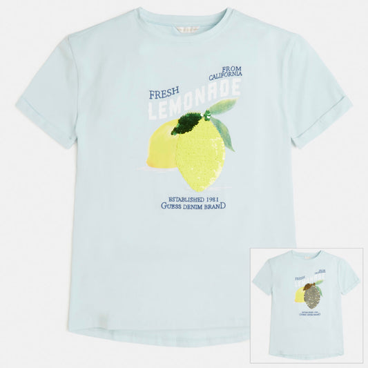 Guess Girls Green T-Shirt With Reversible Sequin Design