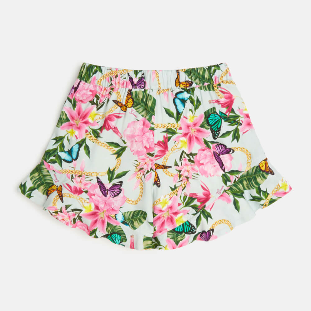 Guess Girls Green Floral Print Twill Shorts