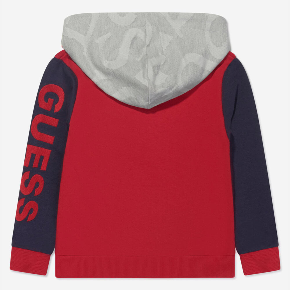 Guess Boys Grey, Navy & Red Hoodie With Arm Logo