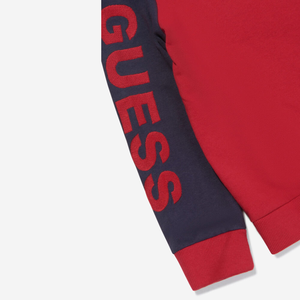 Guess Boys Grey, Navy & Red Hoodie With Arm Logo