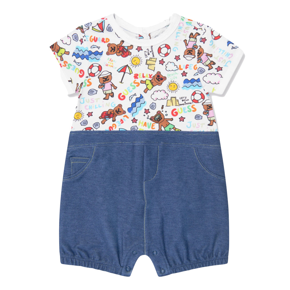 Guess Unisex Blue & Multi-colour Mixed Fabric Shorts