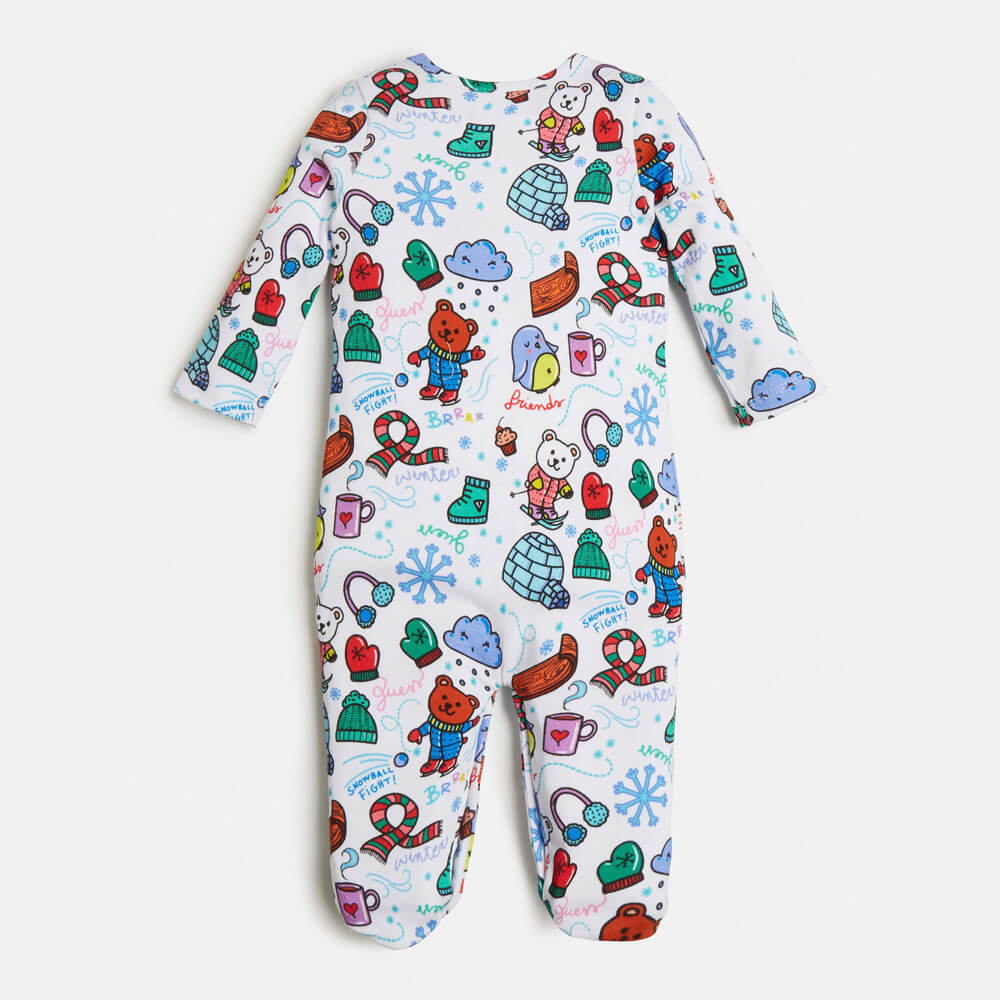 Guess Unisex White & Multi-colour Babysuit With Patterns