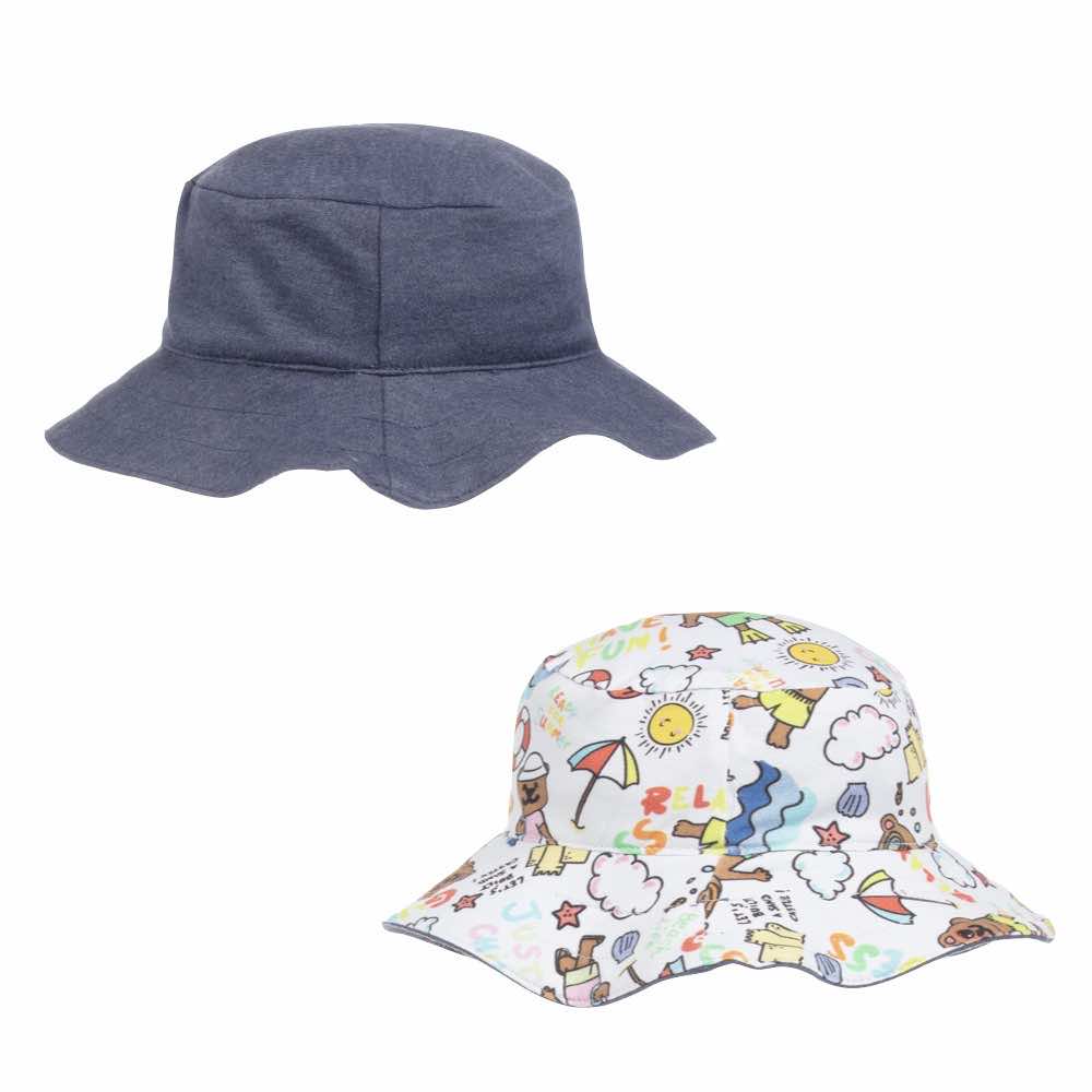 Guess Unisex Blue & Multi-colour Reversible Hat