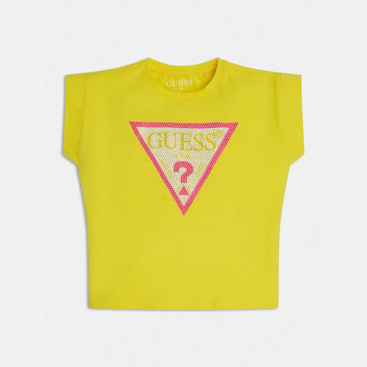 Guess Girls Yellow Cotton Crop T-Shirt