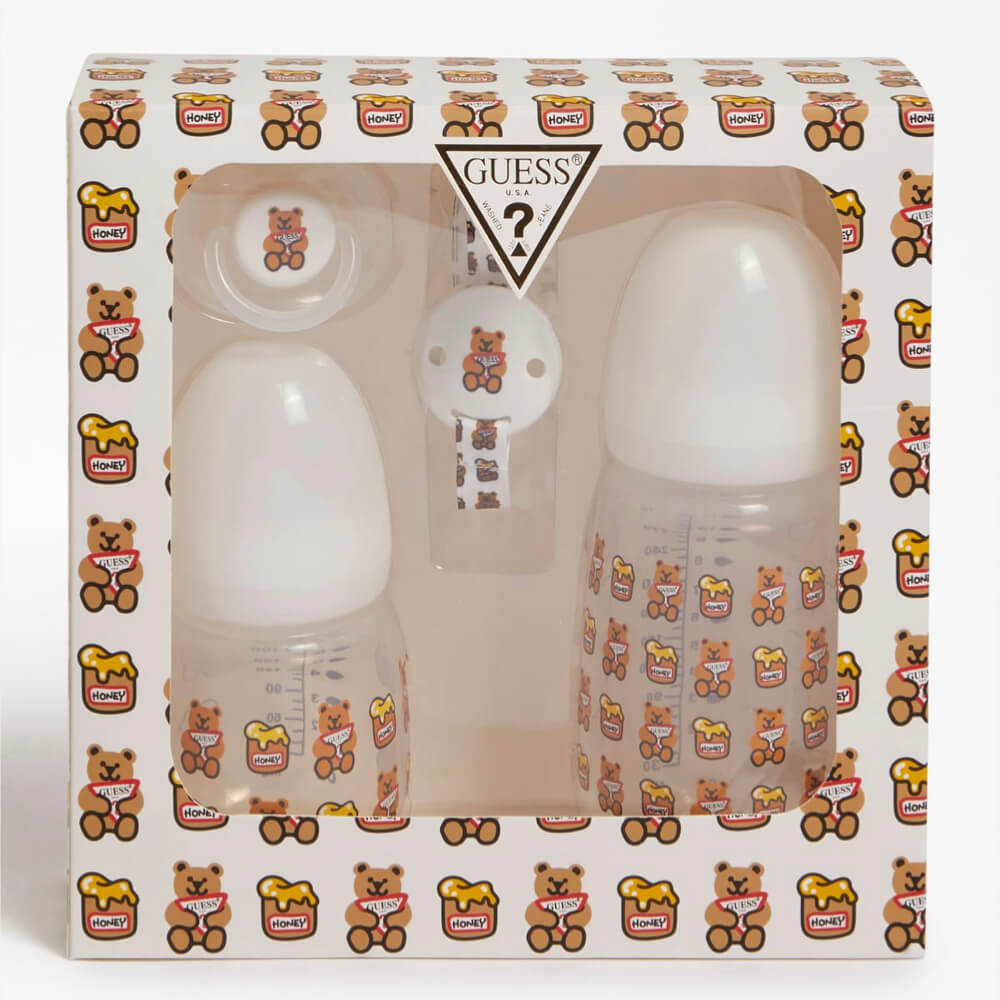 Guess Unisex Brown & Multi-colour Babys Milk Bottles Pacifier and Ribbon