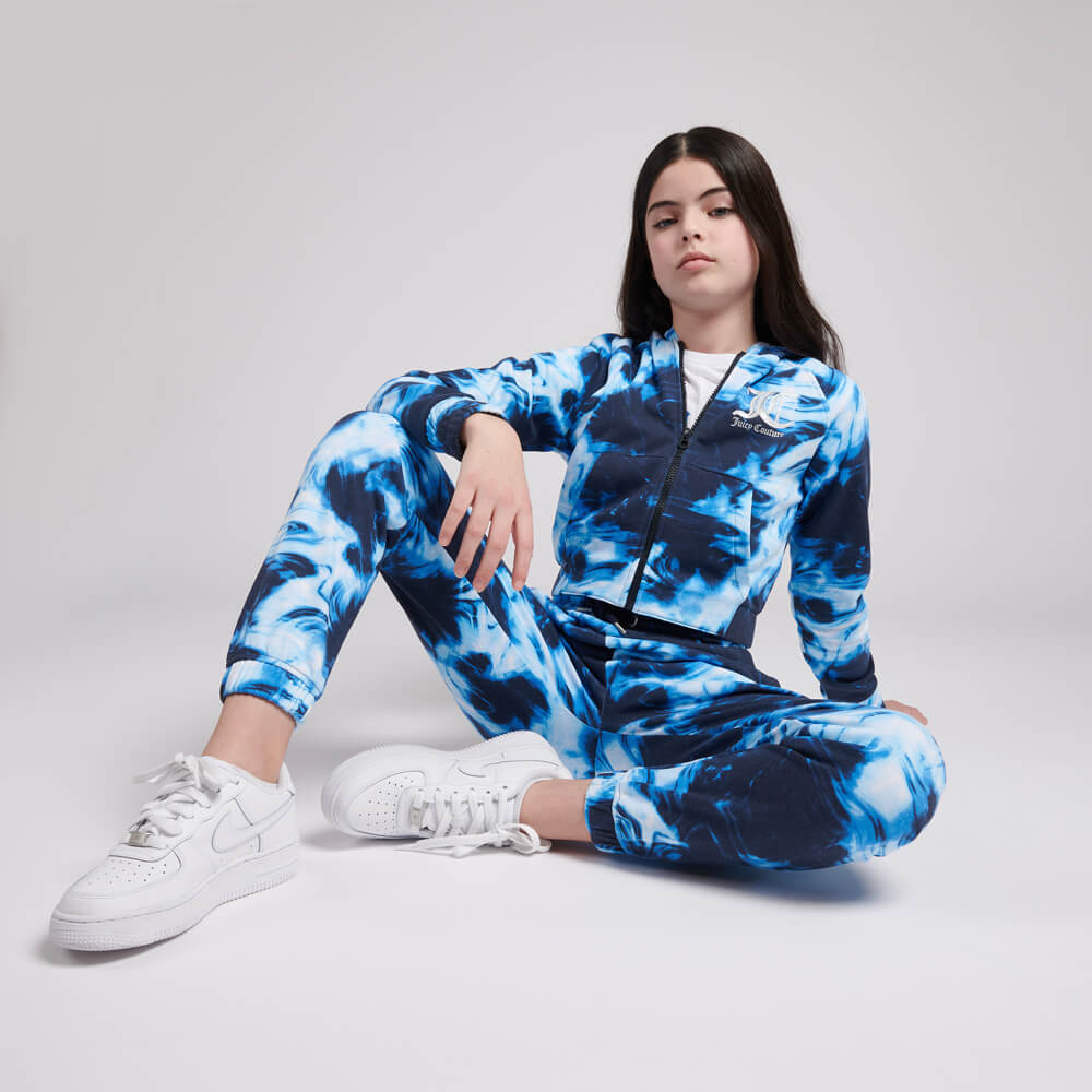 Juicy Couture Girls Blue & Multi Marbel Print Loose Joggers