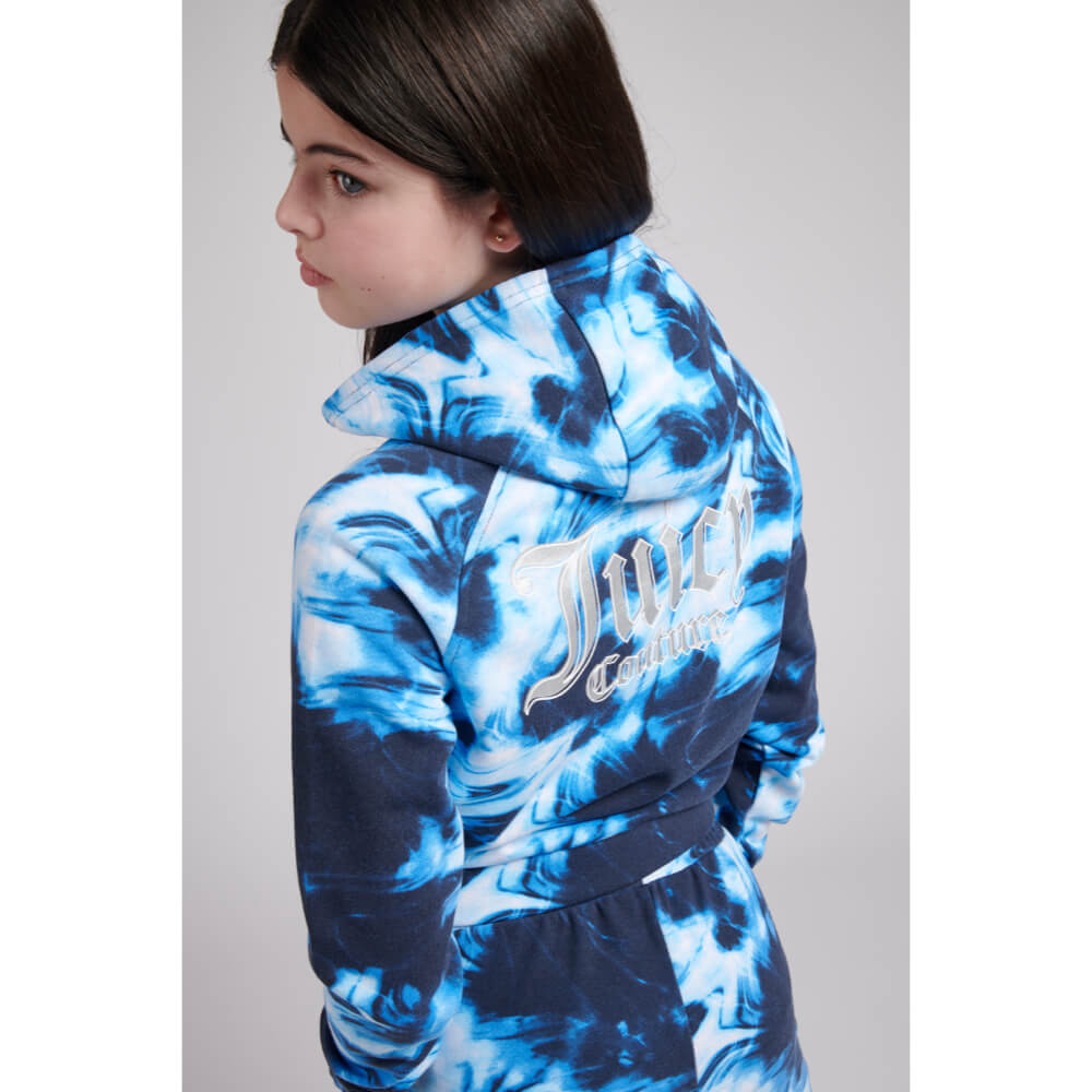 Juicy Couture Girls Blue & Multi Marbel Print Zip Thru Hoodie