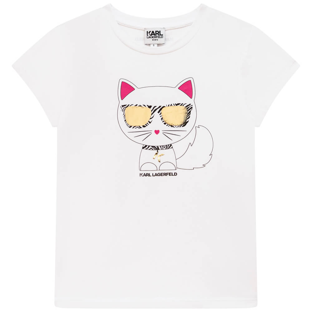 Karl Lagerfeld Girls White Short Sleeves Cotton T-Shirt