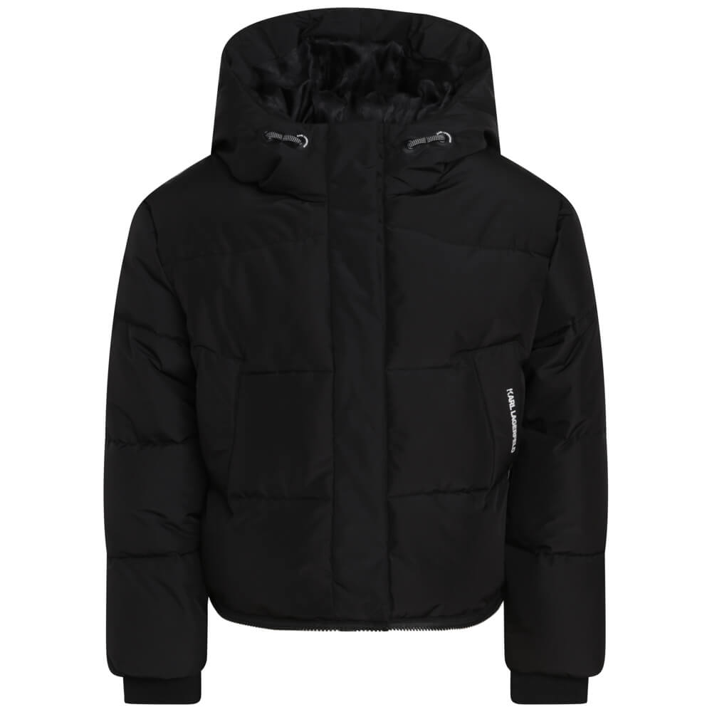 Karl Lagerfeld Girls Black Puffer Jacket With Hood