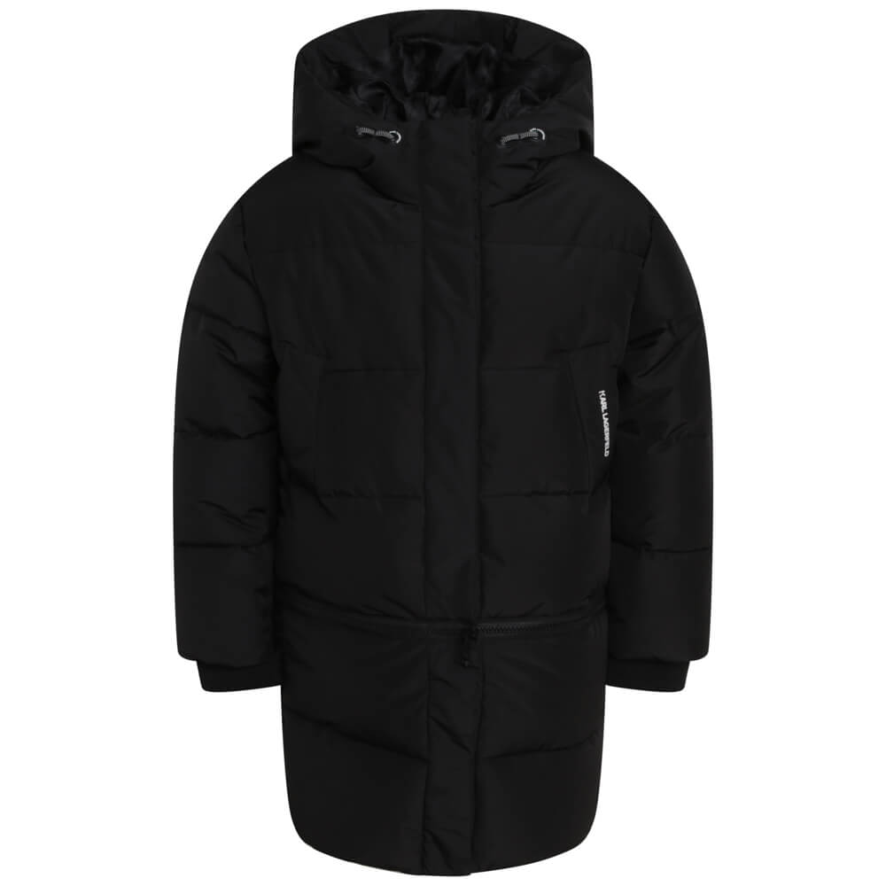 Karl Lagerfeld Girls Black Puffer Jacket With Hood