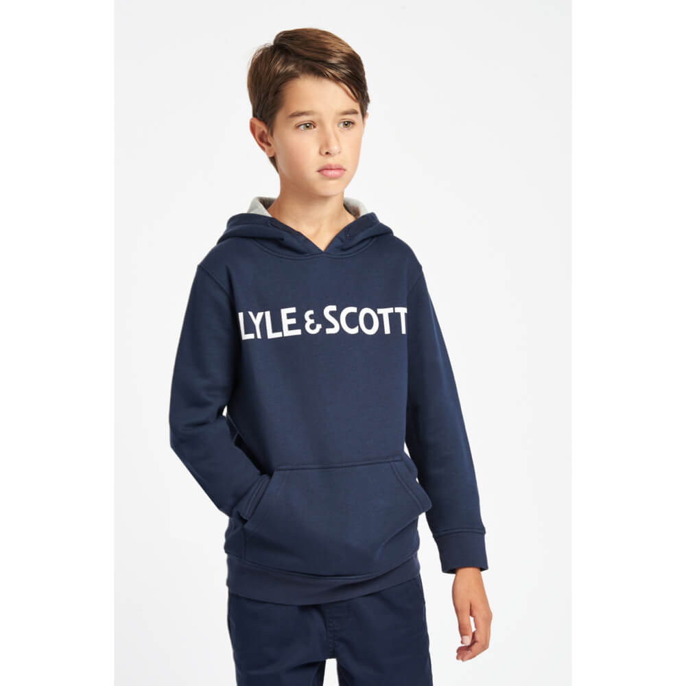 Lyle & Scott Boys Navy Text Hoodie
