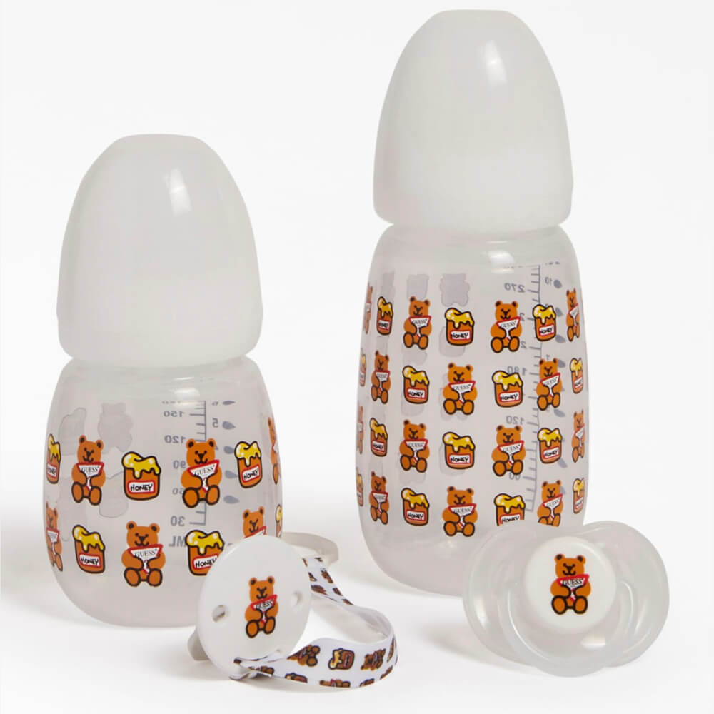 Guess Unisex Brown & Multi-colour Babys Milk Bottles Pacifier and Ribbon