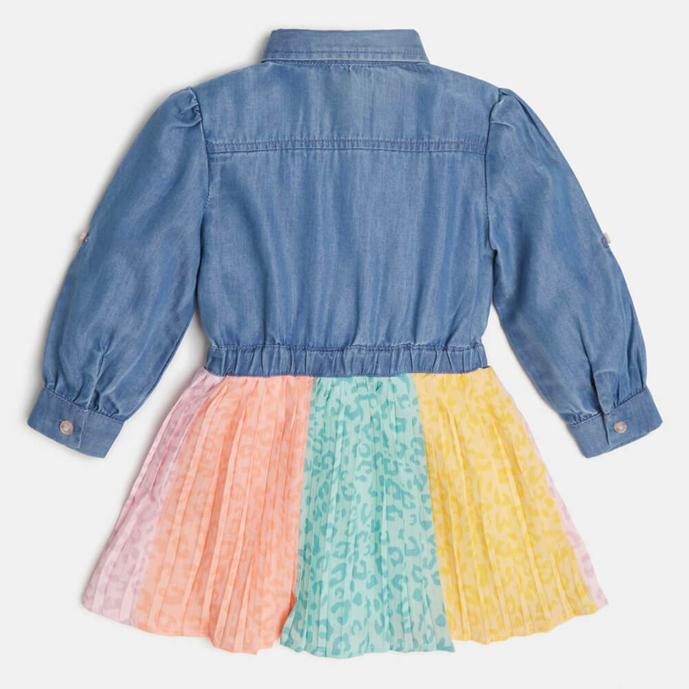 Guess Girls Blue & Multi-colour Mixed Fabric Dress