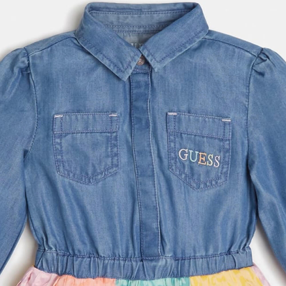 Guess Girls Blue & Multi-colour Mixed Fabric Dress