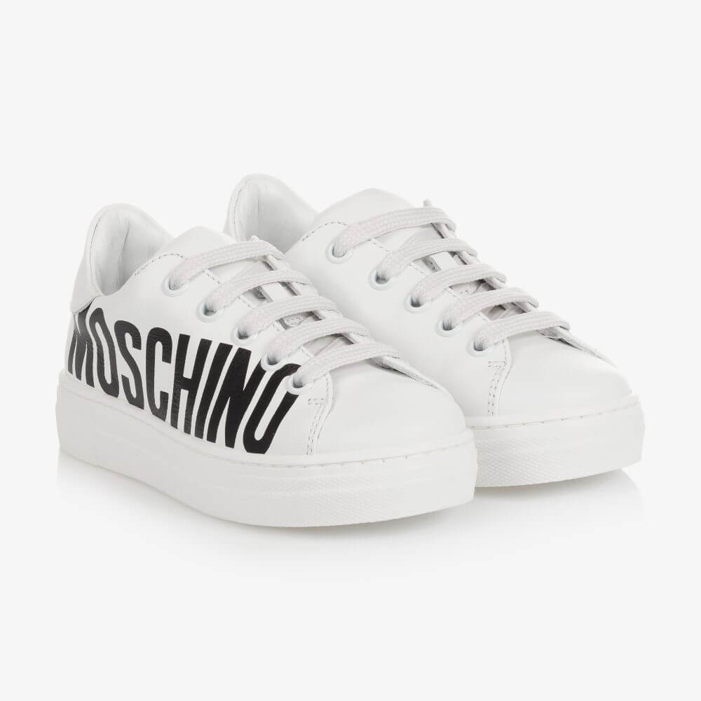 Moschino Unisex Blac & White Trainers Box Lace Maxi Logo Print