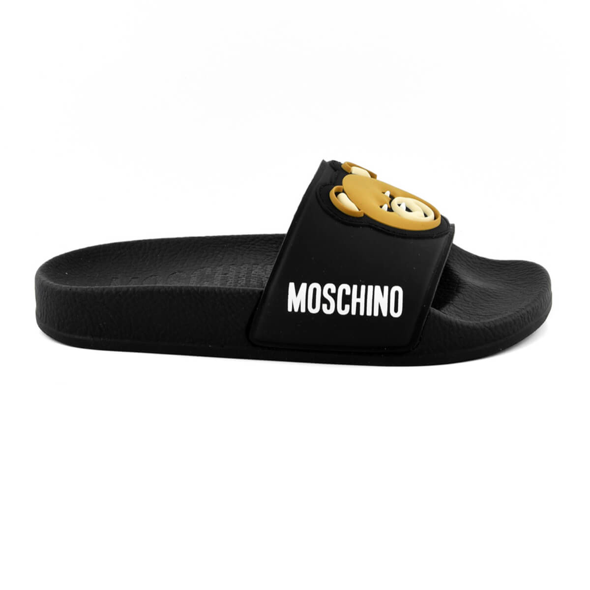 Moschino Unisex Black Pool Sliders Teddy Bear Patch