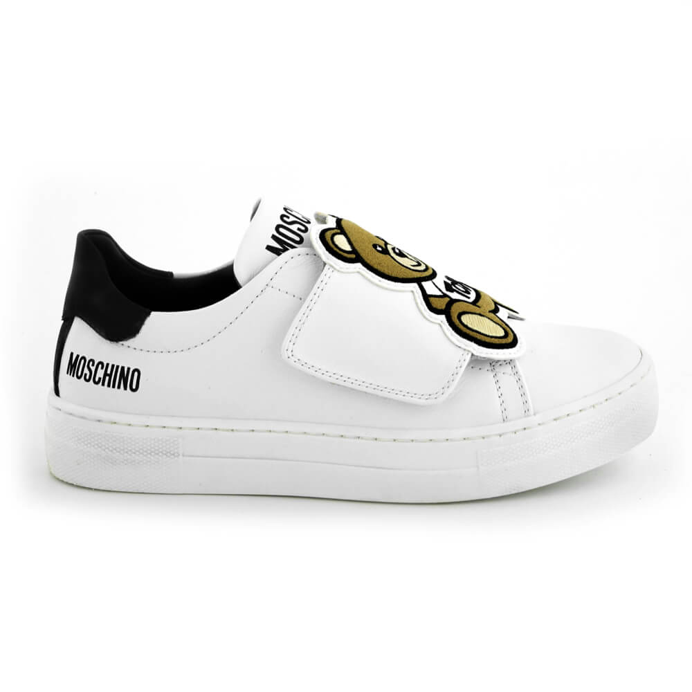 Unisex White Black Trainers With Box Sole Strap Teddy Bear Big Patch