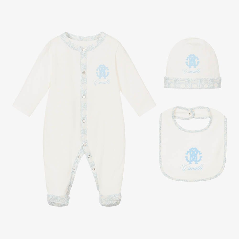 Roberto Cavalli Baby Boys Blue & Ivory Babysuit