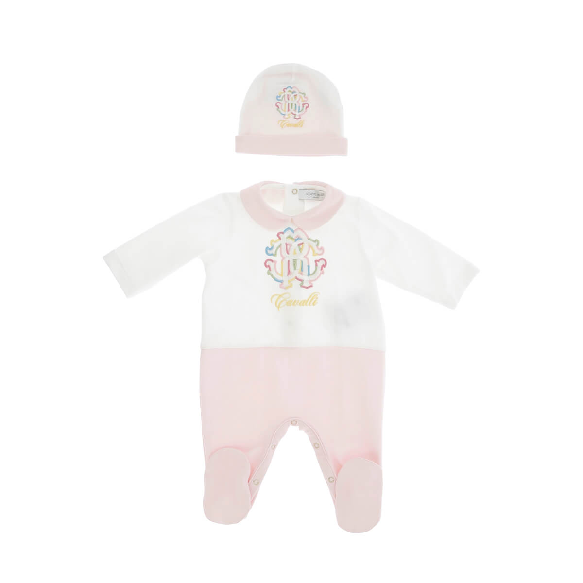 Roberto Cavalli Baby Girls Pink & White Babysuit Bonnet Heraldic