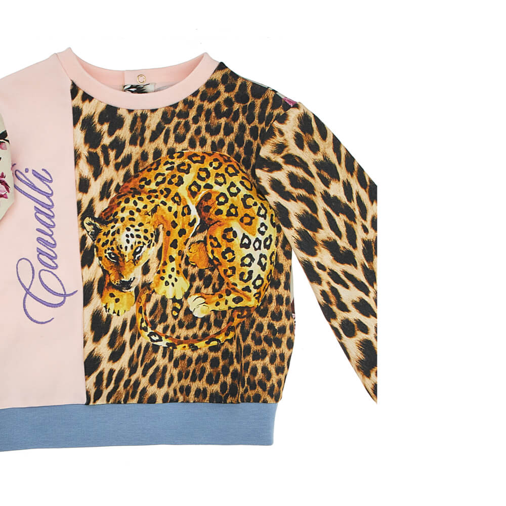 Roberto Cavalli Baby Girls Pink Fleece Sweatshirt With Flower Pattern