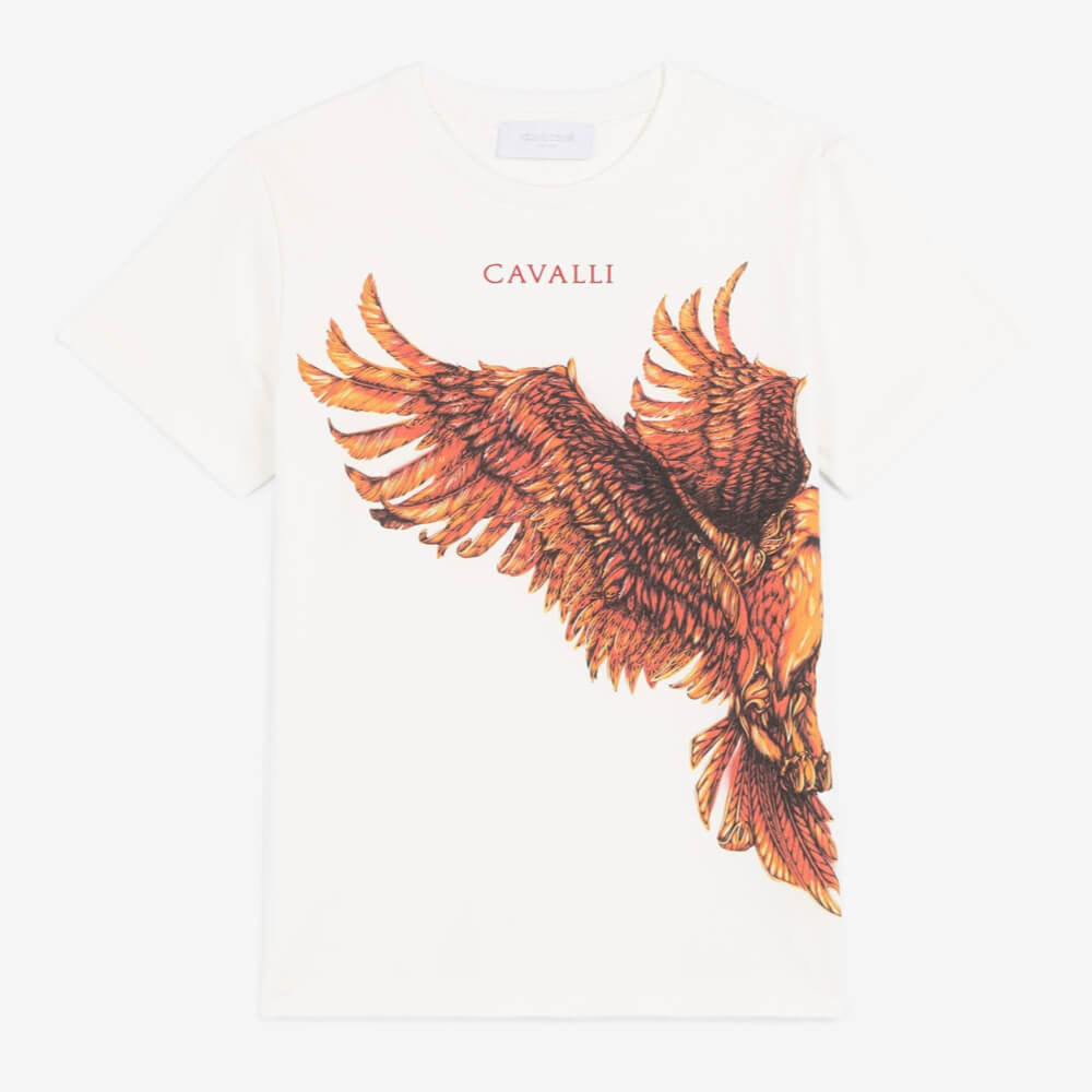 Roberto Cavalli Boys White T Shirt with Eagle Print Kids Designer Closet