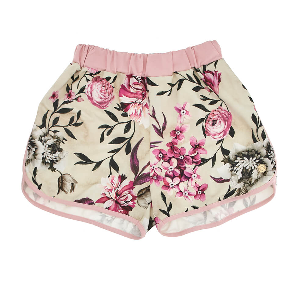 Roberto Cavalli Girls Pink Fleece Shorts With Flower Pattern