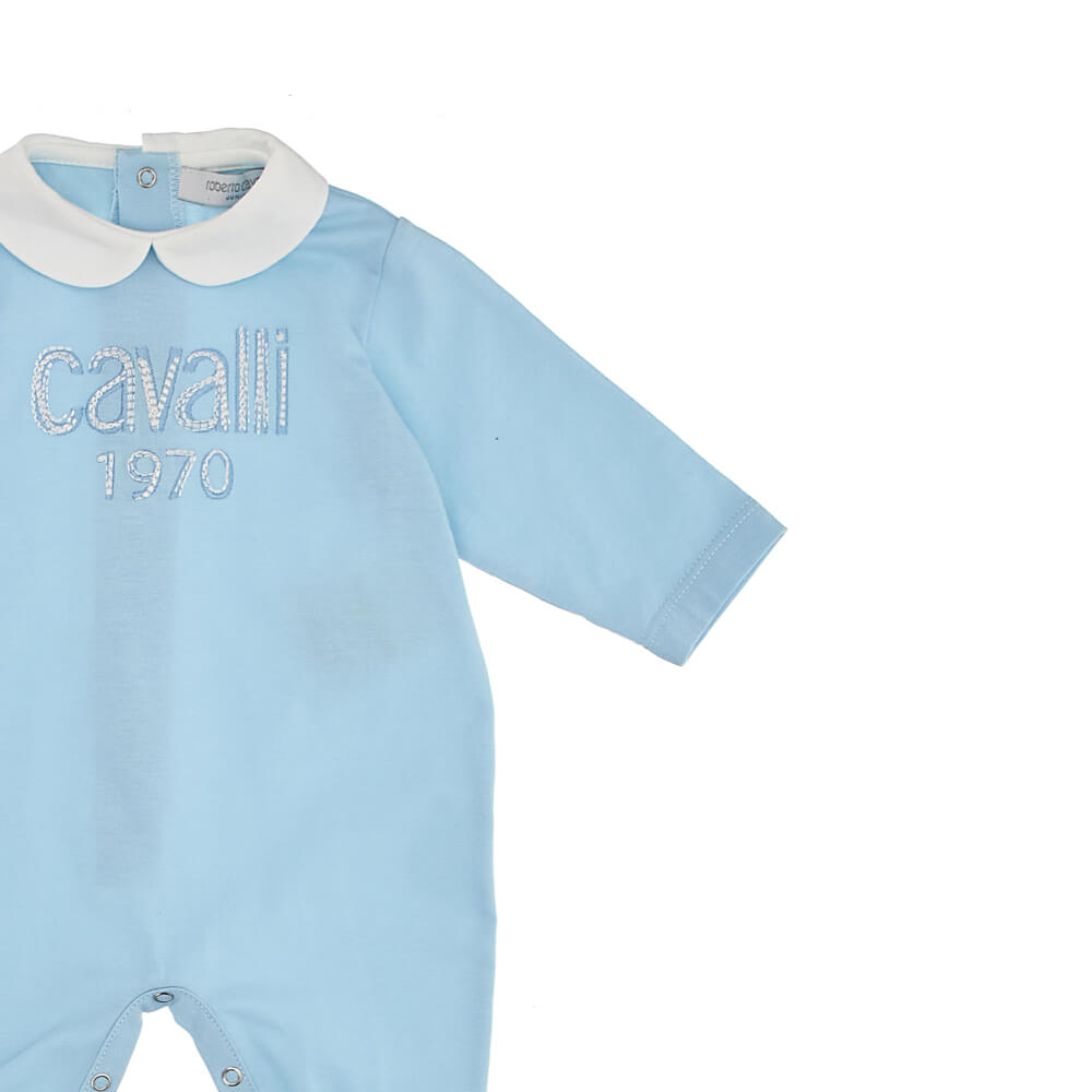 Roberto Cavalli Unisex Blue Jersey Babysuit
