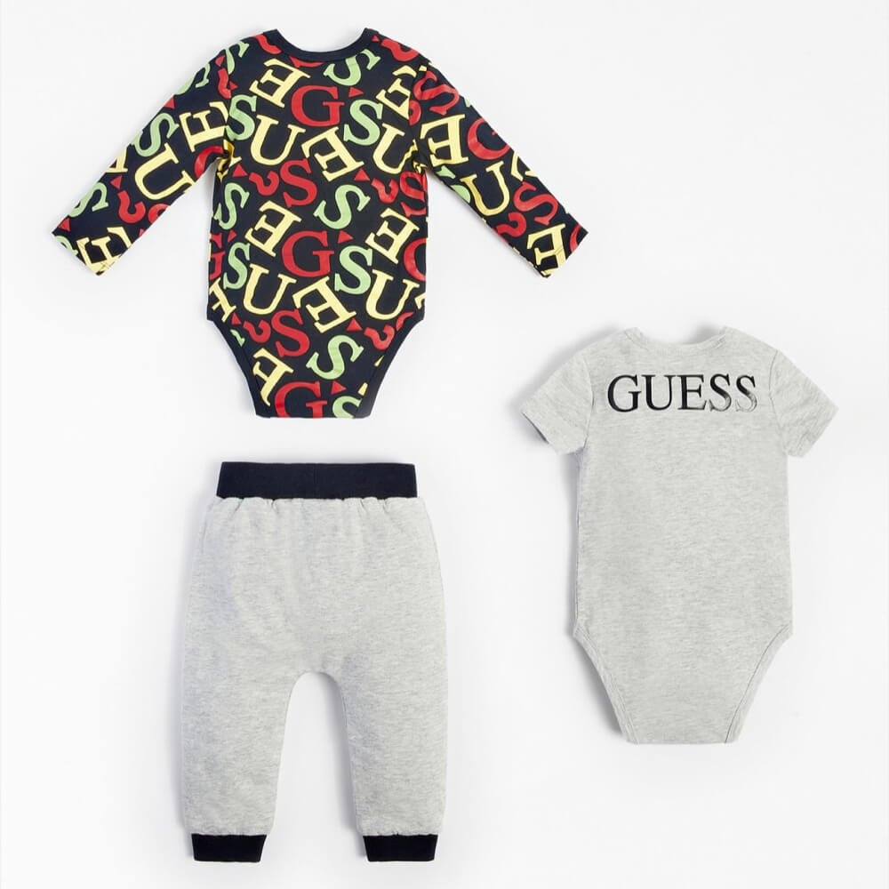 Guess Baby Boys Grey & Multi-colour 2 x Babysuits and Joggers Combo Set